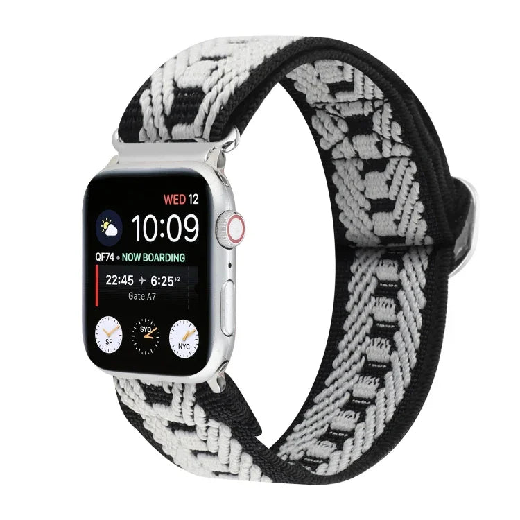 สายรัดนาฬิกาไนลอนยืดหยุ่นพร้อมหัวเข็มขัดโลหะญี่ปุ่น สำหรับ Apple Watch Series 7 45mm / 6 & SE & 5 & 4 44mm / 3 & 2 & 1 42mm, สำหรับ Apple Watch Series 8&7 41mm / SE 2&6&SE&5&4 40mm / 3&2&1 38mm