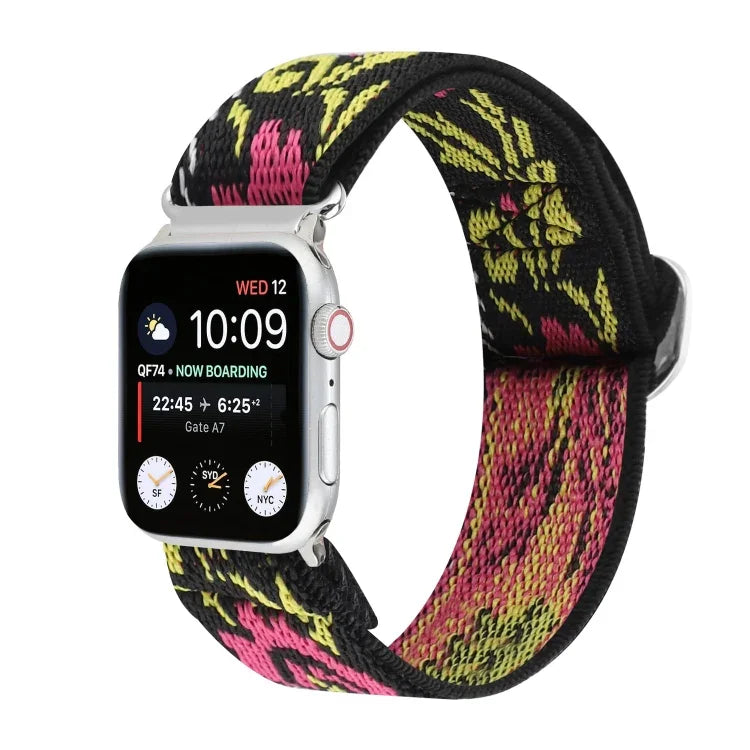 สายรัดนาฬิกาไนลอนยืดหยุ่นพร้อมหัวเข็มขัดโลหะญี่ปุ่น สำหรับ Apple Watch Series 7 45mm / 6 & SE & 5 & 4 44mm / 3 & 2 & 1 42mm, สำหรับ Apple Watch Series 8&7 41mm / SE 2&6&SE&5&4 40mm / 3&2&1 38mm