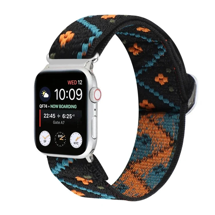 สายรัดนาฬิกาไนลอนยืดหยุ่นพร้อมหัวเข็มขัดโลหะญี่ปุ่น สำหรับ Apple Watch Series 7 45mm / 6 & SE & 5 & 4 44mm / 3 & 2 & 1 42mm, สำหรับ Apple Watch Series 8&7 41mm / SE 2&6&SE&5&4 40mm / 3&2&1 38mm
