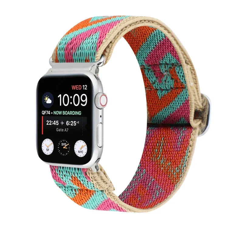 สายรัดนาฬิกาไนลอนยืดหยุ่นพร้อมหัวเข็มขัดโลหะญี่ปุ่น สำหรับ Apple Watch Series 7 45mm / 6 & SE & 5 & 4 44mm / 3 & 2 & 1 42mm, สำหรับ Apple Watch Series 8&7 41mm / SE 2&6&SE&5&4 40mm / 3&2&1 38mm