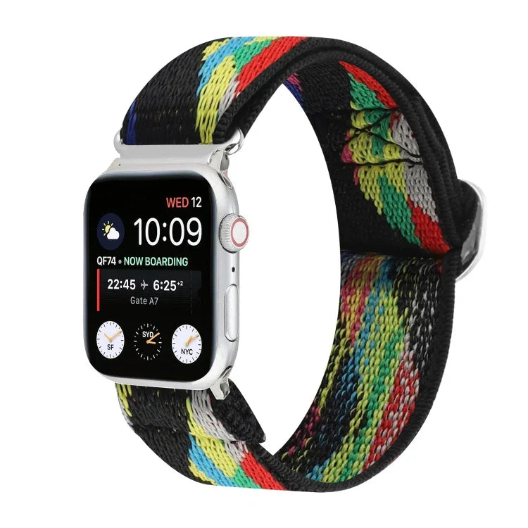 สายรัดนาฬิกาไนลอนยืดหยุ่นพร้อมหัวเข็มขัดโลหะญี่ปุ่น สำหรับ Apple Watch Series 7 45mm / 6 & SE & 5 & 4 44mm / 3 & 2 & 1 42mm, สำหรับ Apple Watch Series 8&7 41mm / SE 2&6&SE&5&4 40mm / 3&2&1 38mm