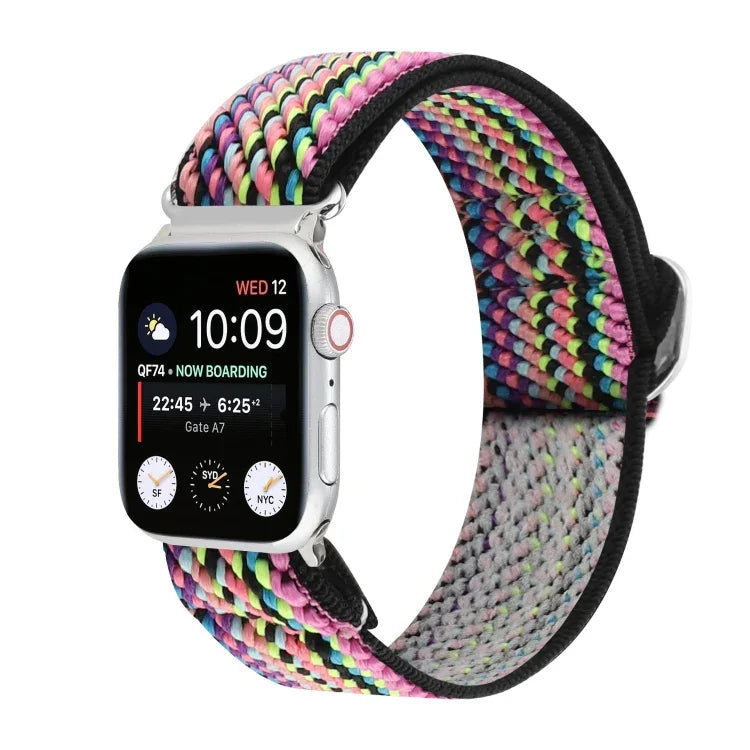 สายรัดนาฬิกาไนลอนยืดหยุ่นพร้อมหัวเข็มขัดโลหะญี่ปุ่น สำหรับ Apple Watch Series 7 45mm / 6 & SE & 5 & 4 44mm / 3 & 2 & 1 42mm, สำหรับ Apple Watch Series 8&7 41mm / SE 2&6&SE&5&4 40mm / 3&2&1 38mm