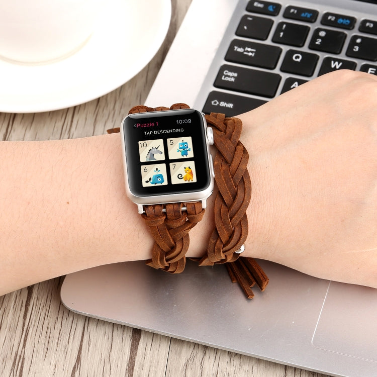 สายรัดนาฬิกาหนังถักมือ สำหรับ Apple Watch Series 6 & SE & 5 & 4 40mm / 3 & 2 & 1 38mm, สำหรับ Apple Watch Series 7 41mm / 6 & SE & 5 & 4 40mm / 3 & 2 & 1 38mm, สำหรับ Apple Watch Series 8&7 41mm / SE 2&6&SE&5&4 40mm / 3&2&1 38mm