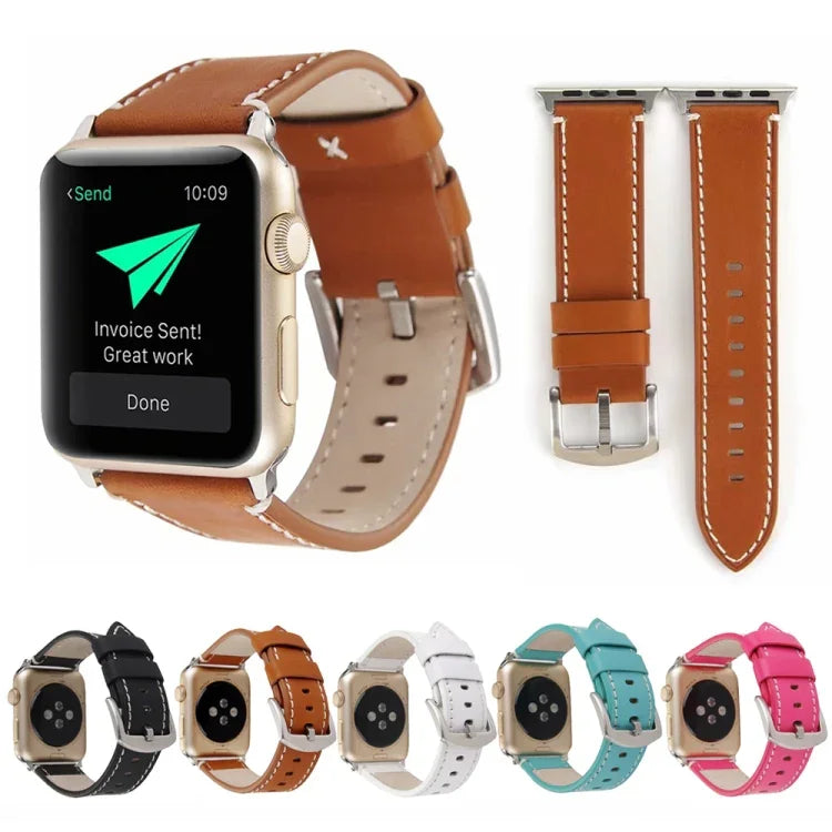 สายหนังลูกวัวแท้สำหรับ Apple Watch Series 6 & SE & 5 & 4 ขนาด 44 มม. / 3 & 2 & 1 ขนาด 42 มม., สำหรับ Apple Watch Series 7 ขนาด 45 มม. / 6 & SE & 5 & 4 ขนาด 44 มม. / 3 & 2 & 1 ขนาด 42 มม.