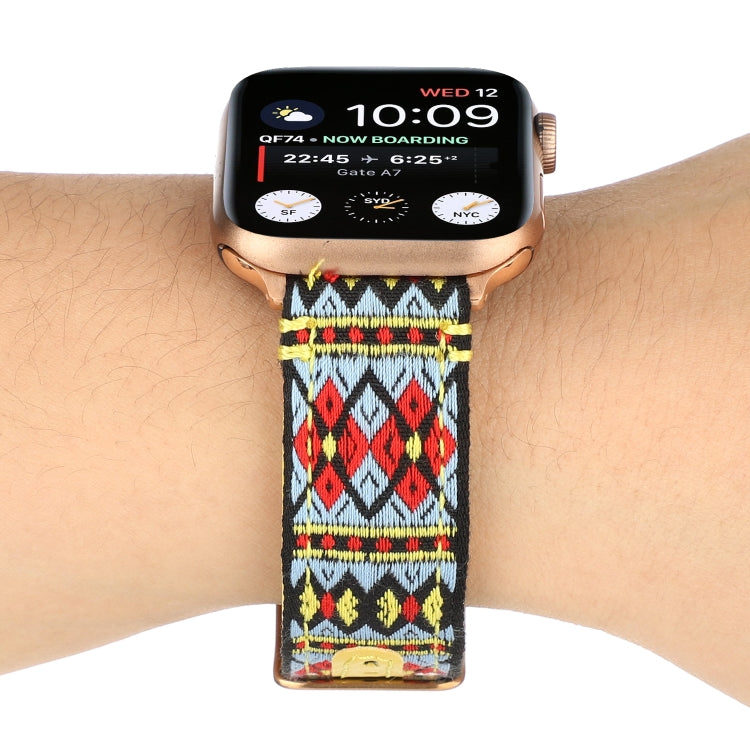 สายหนังลายชาติพันธุ์สำหรับ Apple Watch Series 6 & SE & 5 & 4 ขนาด 40 มม. / 3 & 2 & 1 ขนาด 38 มม., สำหรับ Apple Watch Series 7 ขนาด 41 มม. / 6 & SE & 5 & 4 ขนาด 40 มม. / 3 & 2 & 1 ขนาด 38 มม.