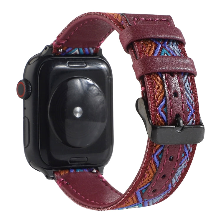 สายหนังลายชาติพันธุ์สำหรับ Apple Watch Series 6 & SE & 5 & 4 ขนาด 40 มม. / 3 & 2 & 1 ขนาด 38 มม., สำหรับ Apple Watch Series 7 ขนาด 41 มม. / 6 & SE & 5 & 4 ขนาด 40 มม. / 3 & 2 & 1 ขนาด 38 มม.