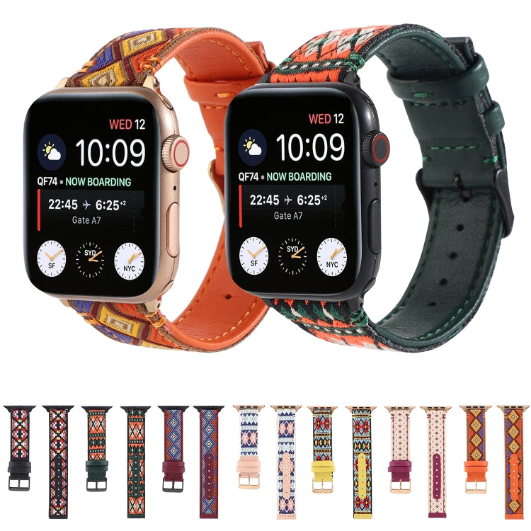 สายหนังลายชาติพันธุ์สำหรับ Apple Watch Series 6 & SE & 5 & 4 ขนาด 40 มม. / 3 & 2 & 1 ขนาด 38 มม., สำหรับ Apple Watch Series 7 ขนาด 41 มม. / 6 & SE & 5 & 4 ขนาด 40 มม. / 3 & 2 & 1 ขนาด 38 มม.