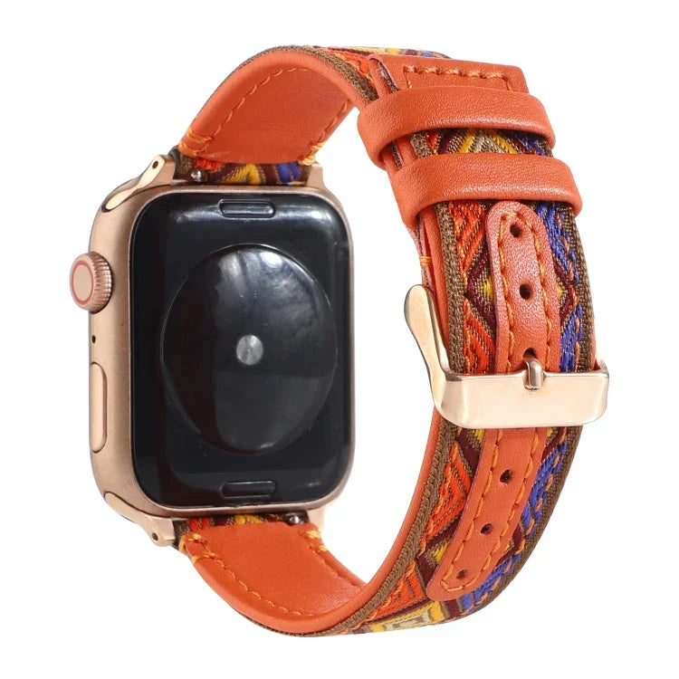 สายหนังลายชาติพันธุ์สำหรับ Apple Watch Series 6 & SE & 5 & 4 ขนาด 44 มม. / 3 & 2 & 1 ขนาด 42 มม., สำหรับ Apple Watch Series 7 ขนาด 45 มม. / 6 & SE & 5 & 4 ขนาด 44 มม. / 3 & 2 & 1 ขนาด 42 มม.