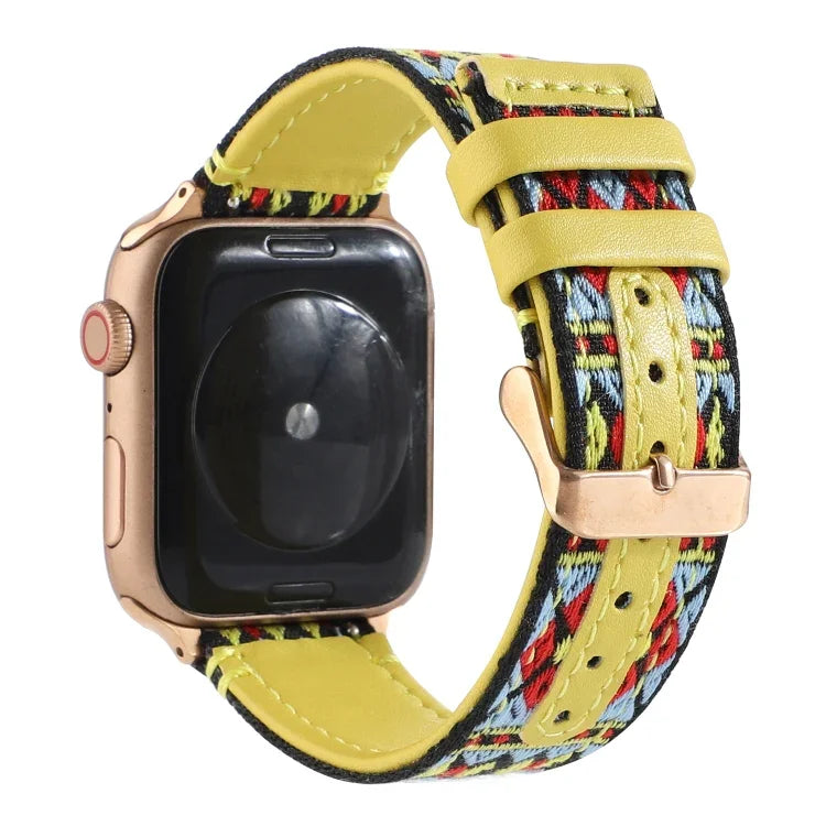 สายหนังลายชาติพันธุ์สำหรับ Apple Watch Series 6 & SE & 5 & 4 ขนาด 44 มม. / 3 & 2 & 1 ขนาด 42 มม., สำหรับ Apple Watch Series 7 ขนาด 45 มม. / 6 & SE & 5 & 4 ขนาด 44 มม. / 3 & 2 & 1 ขนาด 42 มม.