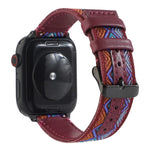 สายหนังลายชาติพันธุ์สำหรับ Apple Watch Series 6 & SE & 5 & 4 ขนาด 44 มม. / 3 & 2 & 1 ขนาด 42 มม., สำหรับ Apple Watch Series 7 ขนาด 45 มม. / 6 & SE & 5 & 4 ขนาด 44 มม. / 3 & 2 & 1 ขนาด 42 มม.