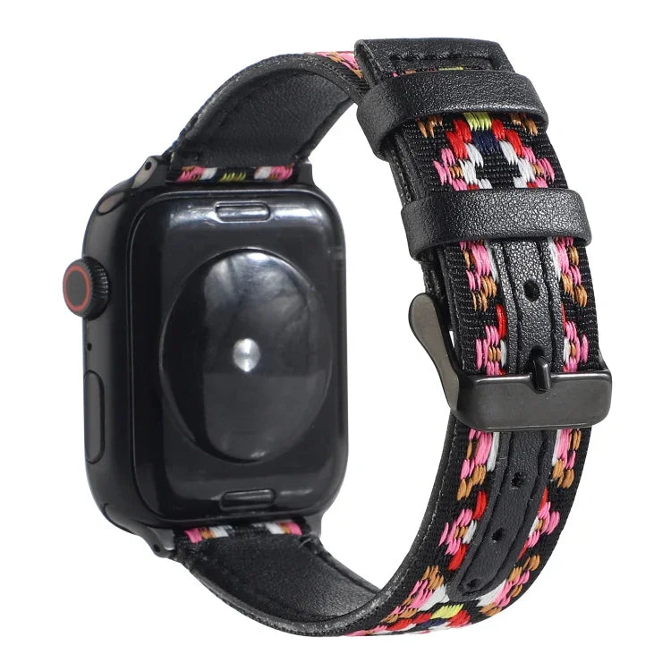 สายหนังลายชาติพันธุ์สำหรับ Apple Watch Series 6 & SE & 5 & 4 ขนาด 44 มม. / 3 & 2 & 1 ขนาด 42 มม., สำหรับ Apple Watch Series 7 ขนาด 45 มม. / 6 & SE & 5 & 4 ขนาด 44 มม. / 3 & 2 & 1 ขนาด 42 มม.