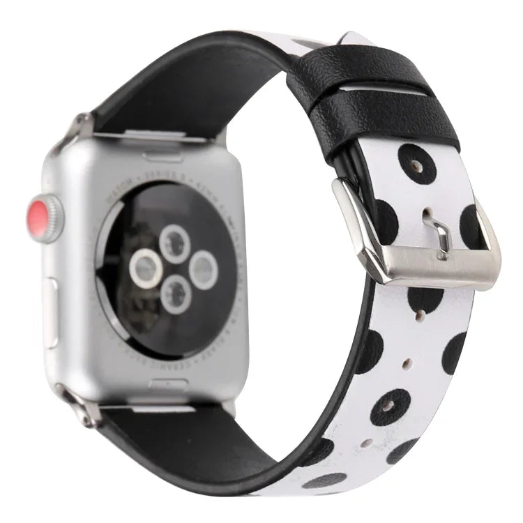สายรัดข้อมือหนังแฟชั่นลายคลื่นจุดสำหรับ Apple Watch Series 6 & SE & 5 & 4 ขนาด 40 มม. / 3 & 2 & 1 ขนาด 38 มม., สำหรับ Apple Watch Series 8&7 ขนาด 41 มม. / SE 2&6&SE&5&4 ขนาด 40 มม. / 3&2&1 ขนาด 38 มม.