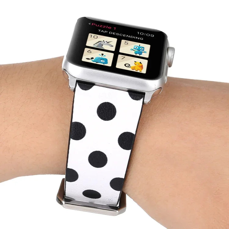 สายรัดข้อมือหนังแฟชั่นลายคลื่นจุดสำหรับ Apple Watch Series 6 & SE & 5 & 4 ขนาด 40 มม. / 3 & 2 & 1 ขนาด 38 มม., สำหรับ Apple Watch Series 8&7 ขนาด 41 มม. / SE 2&6&SE&5&4 ขนาด 40 มม. / 3&2&1 ขนาด 38 มม.