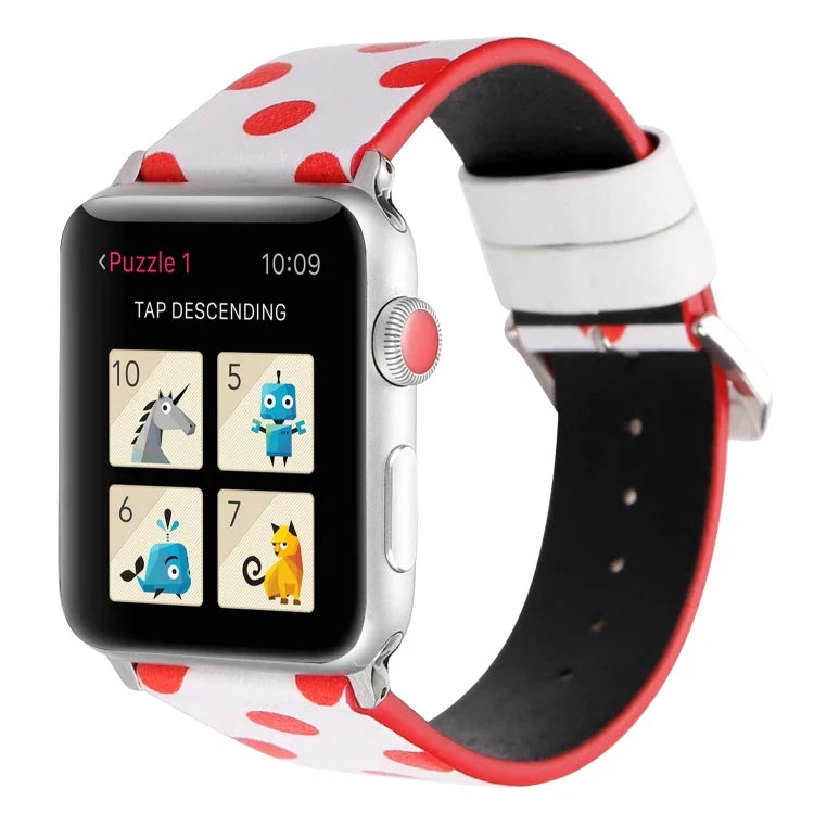 สายรัดข้อมือหนังแฟชั่นลายคลื่นจุดสำหรับ Apple Watch Series 6 & SE & 5 & 4 ขนาด 40 มม. / 3 & 2 & 1 ขนาด 38 มม., สำหรับ Apple Watch Series 8&7 ขนาด 41 มม. / SE 2&6&SE&5&4 ขนาด 40 มม. / 3&2&1 ขนาด 38 มม.