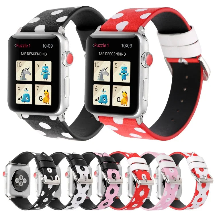 สายรัดข้อมือหนังแฟชั่นลายคลื่นจุดสำหรับ Apple Watch Series 6 & SE & 5 & 4 ขนาด 40 มม. / 3 & 2 & 1 ขนาด 38 มม., สำหรับ Apple Watch Series 8&7 ขนาด 41 มม. / SE 2&6&SE&5&4 ขนาด 40 มม. / 3&2&1 ขนาด 38 มม.