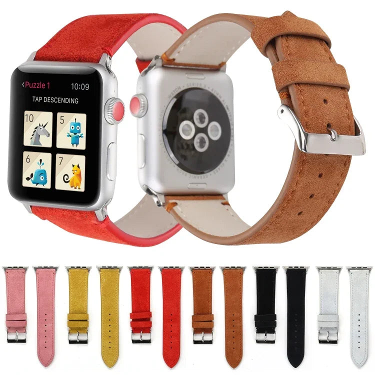 สายรัดนาฬิกาหนังแท้แบบด้านสำหรับ Apple Watch Series 6 & SE & 5 & 4 ขนาด 40mm / 3 & 2 & 1 ขนาด 38mm, สำหรับ Apple Watch Series 7 ขนาด 41mm / 6 & SE & 5 & 4 ขนาด 40mm / 3 & 2 & 1 ขนาด 38mm
