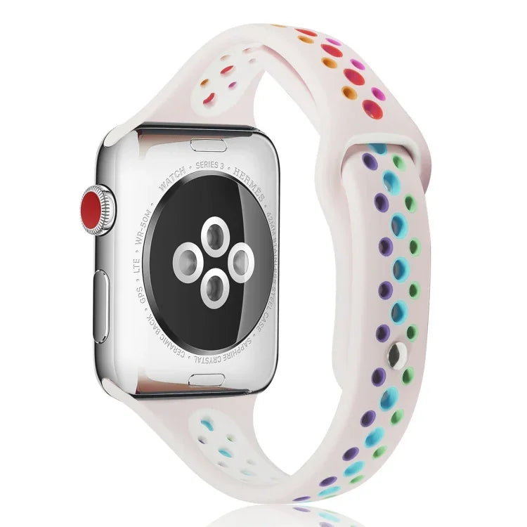 สายซิลิโคนสีรุ้งสำหรับ Apple Watch Series 6 & SE & 5 & 4 40mm / 3 & 2 & 1 38mm, สำหรับ Apple Watch Series 7 41mm / 6 & SE & 5 & 4 40mm / 3 & 2 & 1 38mm, สำหรับ Apple Watch Series 8&7 41mm / SE 2&6&SE&5&4 40mm / 3&2&1 38mm