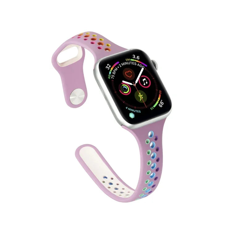 สายซิลิโคนสีรุ้งสำหรับ Apple Watch Series 6 & SE & 5 & 4 40mm / 3 & 2 & 1 38mm, สำหรับ Apple Watch Series 7 41mm / 6 & SE & 5 & 4 40mm / 3 & 2 & 1 38mm, สำหรับ Apple Watch Series 8&7 41mm / SE 2&6&SE&5&4 40mm / 3&2&1 38mm