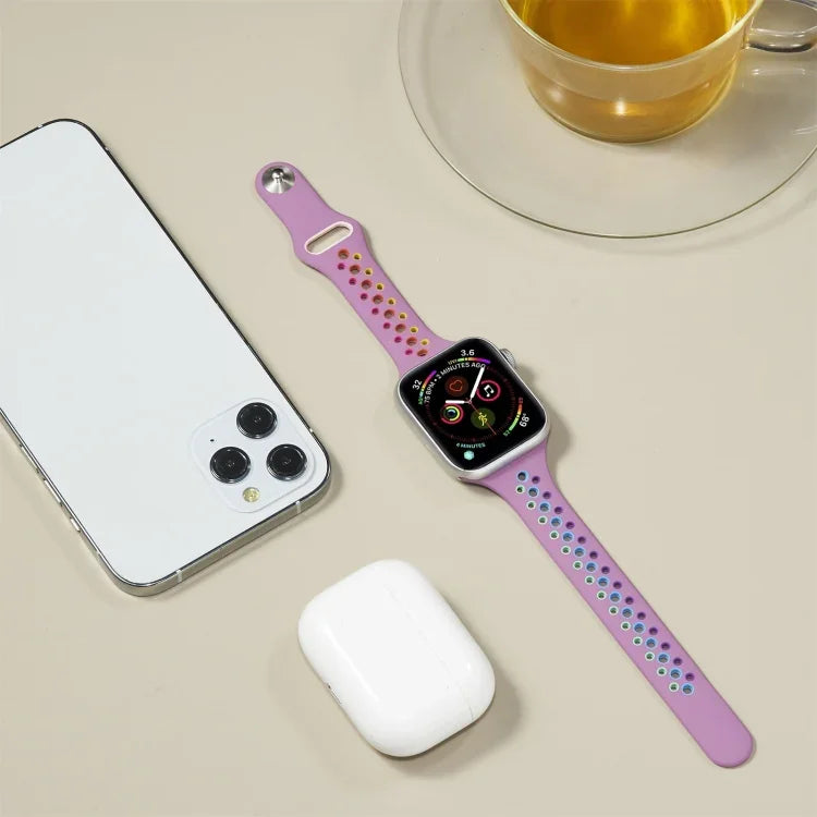 สายซิลิโคนสีรุ้งสำหรับ Apple Watch Series 6 & SE & 5 & 4 40mm / 3 & 2 & 1 38mm, สำหรับ Apple Watch Series 7 41mm / 6 & SE & 5 & 4 40mm / 3 & 2 & 1 38mm, สำหรับ Apple Watch Series 8&7 41mm / SE 2&6&SE&5&4 40mm / 3&2&1 38mm