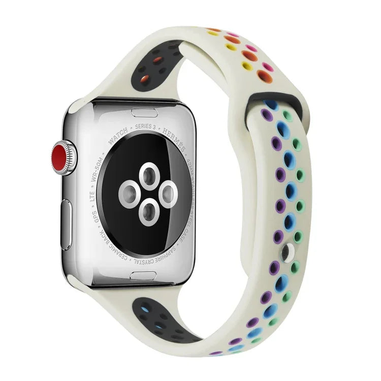สายซิลิโคนสีรุ้งสำหรับ Apple Watch Series 6 & SE & 5 & 4 40mm / 3 & 2 & 1 38mm, สำหรับ Apple Watch Series 7 41mm / 6 & SE & 5 & 4 40mm / 3 & 2 & 1 38mm, สำหรับ Apple Watch Series 8&7 41mm / SE 2&6&SE&5&4 40mm / 3&2&1 38mm