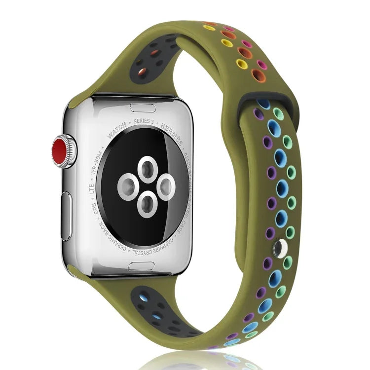 สายซิลิโคนสีรุ้งสำหรับ Apple Watch Series 6 & SE & 5 & 4 40mm / 3 & 2 & 1 38mm, สำหรับ Apple Watch Series 7 41mm / 6 & SE & 5 & 4 40mm / 3 & 2 & 1 38mm, สำหรับ Apple Watch Series 8&7 41mm / SE 2&6&SE&5&4 40mm / 3&2&1 38mm