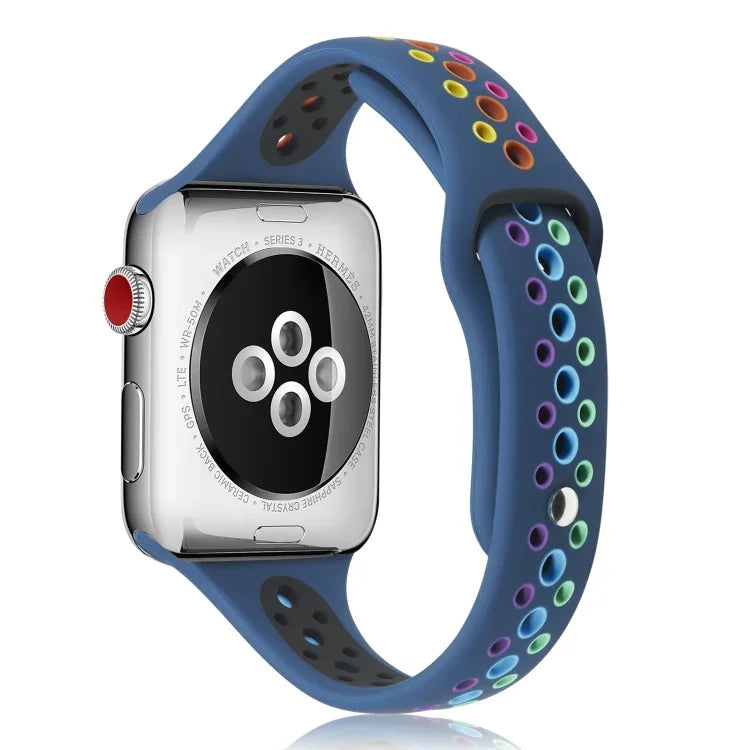 สายซิลิโคนสีรุ้งสำหรับ Apple Watch Series 6 & SE & 5 & 4 40mm / 3 & 2 & 1 38mm, สำหรับ Apple Watch Series 7 41mm / 6 & SE & 5 & 4 40mm / 3 & 2 & 1 38mm, สำหรับ Apple Watch Series 8&7 41mm / SE 2&6&SE&5&4 40mm / 3&2&1 38mm
