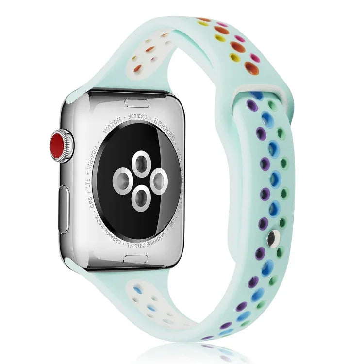 สายซิลิโคนสีรุ้งสำหรับ Apple Watch Series 6 & SE & 5 & 4 40mm / 3 & 2 & 1 38mm, สำหรับ Apple Watch Series 7 41mm / 6 & SE & 5 & 4 40mm / 3 & 2 & 1 38mm, สำหรับ Apple Watch Series 8&7 41mm / SE 2&6&SE&5&4 40mm / 3&2&1 38mm