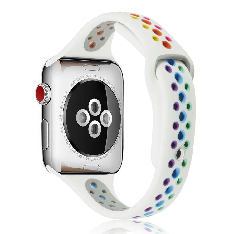 สายซิลิโคนสีรุ้งสำหรับ Apple Watch Series 6 & SE & 5 & 4 40mm / 3 & 2 & 1 38mm, สำหรับ Apple Watch Series 7 41mm / 6 & SE & 5 & 4 40mm / 3 & 2 & 1 38mm, สำหรับ Apple Watch Series 8&7 41mm / SE 2&6&SE&5&4 40mm / 3&2&1 38mm