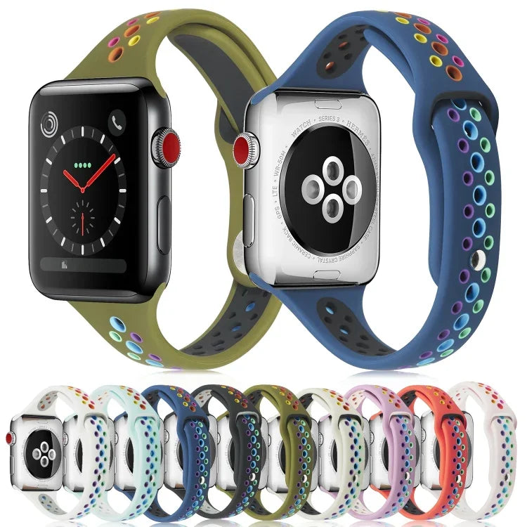 สายซิลิโคนสีรุ้งสำหรับ Apple Watch Series 6 & SE & 5 & 4 40mm / 3 & 2 & 1 38mm, สำหรับ Apple Watch Series 7 41mm / 6 & SE & 5 & 4 40mm / 3 & 2 & 1 38mm, สำหรับ Apple Watch Series 8&7 41mm / SE 2&6&SE&5&4 40mm / 3&2&1 38mm