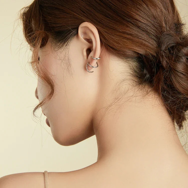 ต่างหูผู้หญิงเงินสเตอร์ลิง S925 สไตล์เรียบง่าย ลายเส้น