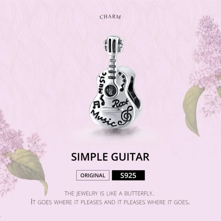 ลูกปัดกีตาร์เงินสเตอร์ลิง S925 อุปกรณ์ทำสร้อยข้อมือสร้อยคอ DIY ลายกีตาร์