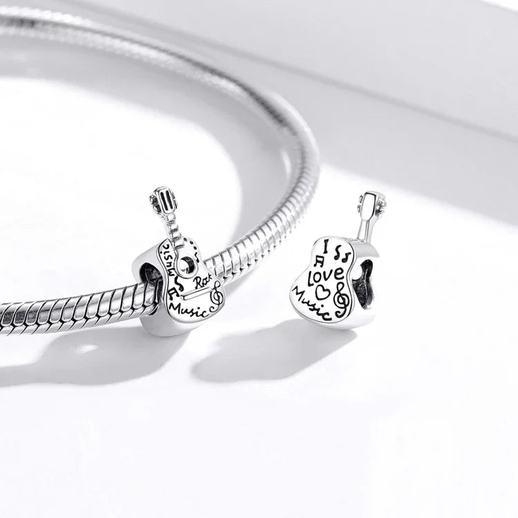 ลูกปัดกีตาร์เงินสเตอร์ลิง S925 อุปกรณ์ทำสร้อยข้อมือสร้อยคอ DIY ลายกีตาร์