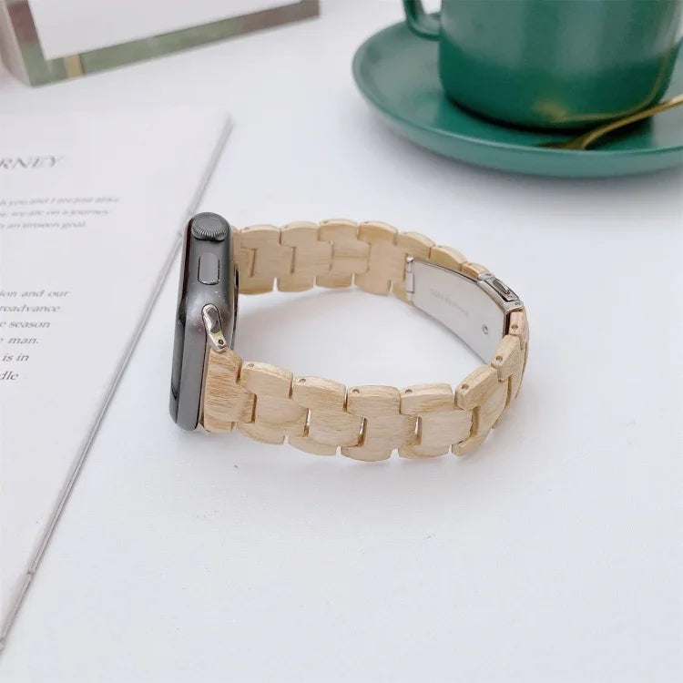 สายรัดข้อมือถักลูกปัดไม้สำหรับ Apple Watch Series 6 & SE & 5 & 4 40mm / 3 & 2 & 1 38mm, สำหรับ Apple Watch Series 7 41mm / 6 & SE & 5 & 4 40mm / 3 & 2 & 1 38mm, สำหรับ Apple Watch Series 8&7 41mm / SE 2&6&SE&5&4 40mm / 3&2&1 38mm