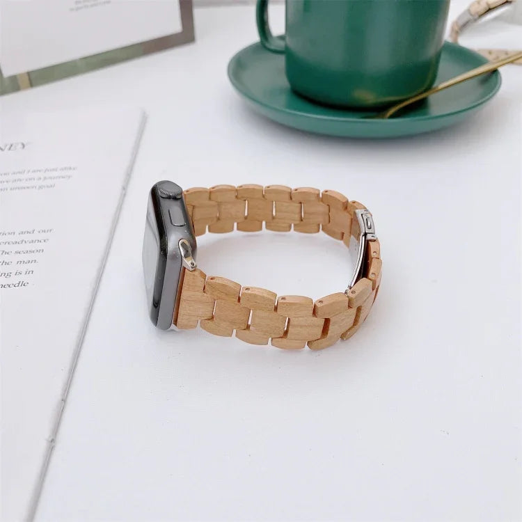 สายรัดข้อมือถักลูกปัดไม้สำหรับ Apple Watch Series 6 & SE & 5 & 4 40mm / 3 & 2 & 1 38mm, สำหรับ Apple Watch Series 7 41mm / 6 & SE & 5 & 4 40mm / 3 & 2 & 1 38mm, สำหรับ Apple Watch Series 8&7 41mm / SE 2&6&SE&5&4 40mm / 3&2&1 38mm