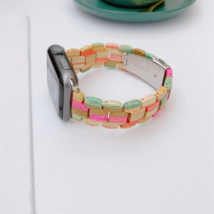สายรัดข้อมือถักลูกปัดไม้สำหรับ Apple Watch Series 6 & SE & 5 & 4 40mm / 3 & 2 & 1 38mm, สำหรับ Apple Watch Series 7 41mm / 6 & SE & 5 & 4 40mm / 3 & 2 & 1 38mm, สำหรับ Apple Watch Series 8&7 41mm / SE 2&6&SE&5&4 40mm / 3&2&1 38mm