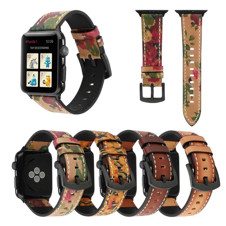 สายรัดข้อมือหนังแท้ชั้นบนสไตล์วินเทจสำหรับ Apple Watch Series 6 & SE & 5 & 4 44mm / 3 & 2 & 1 42mm, สำหรับ Apple Watch Series 7 45mm / 6 & SE & 5 & 4 44mm / 3 & 2 & 1 42mm