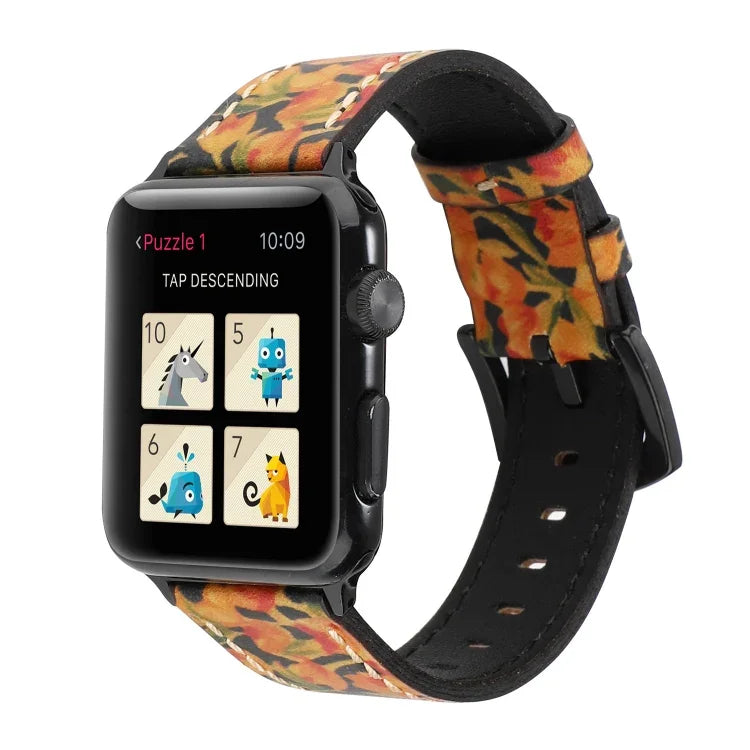 สายรัดข้อมือหนังแท้ชั้นบนสไตล์วินเทจสำหรับ Apple Watch Series 6 & SE & 5 & 4 40mm / 3 & 2 & 1 38mm, สำหรับ Apple Watch Series 8&7 41mm / SE 2&6&SE&5&4 40mm / 3&2&1 38mm, สำหรับ Apple Watch Series 7 41mm / 6 & SE & 5 & 4 40mm / 3 & 2 & 1 38mm