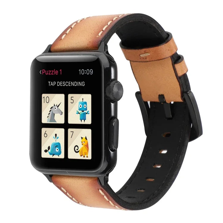 สายรัดข้อมือหนังแท้ชั้นบนสไตล์วินเทจสำหรับ Apple Watch Series 6 & SE & 5 & 4 40mm / 3 & 2 & 1 38mm, สำหรับ Apple Watch Series 8&7 41mm / SE 2&6&SE&5&4 40mm / 3&2&1 38mm, สำหรับ Apple Watch Series 7 41mm / 6 & SE & 5 & 4 40mm / 3 & 2 & 1 38mm