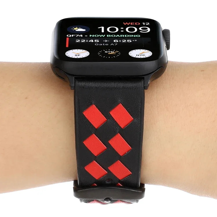 สายหนังแท้ลายทอ สำหรับ Apple Watch Series 8&7 41 มม. / SE 2&6&SE&5&4 40 มม. / 3&2&1 38 มม., สำหรับ Apple Watch Series 7 41 มม. / 6 & SE & 5 & 4 40 มม. / 3 & 2 & 1 38 มม., สำหรับ Apple Watch Series 7 45 มม. / 6 & SE & 5 & 4 44 มม. / 3 & 2 & 1 42 มม.