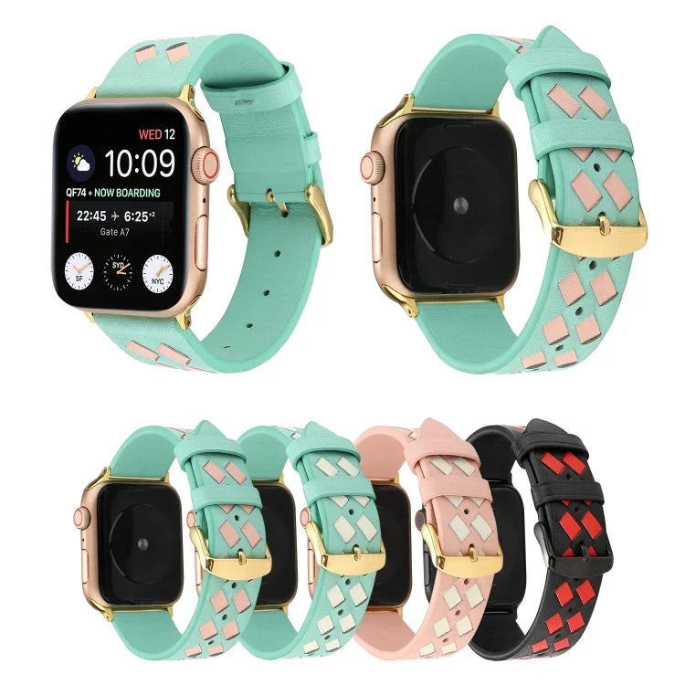 สายหนังแท้ลายทอ สำหรับ Apple Watch Series 8&7 41 มม. / SE 2&6&SE&5&4 40 มม. / 3&2&1 38 มม., สำหรับ Apple Watch Series 7 41 มม. / 6 & SE & 5 & 4 40 มม. / 3 & 2 & 1 38 มม., สำหรับ Apple Watch Series 7 45 มม. / 6 & SE & 5 & 4 44 มม. / 3 & 2 & 1 42 มม.