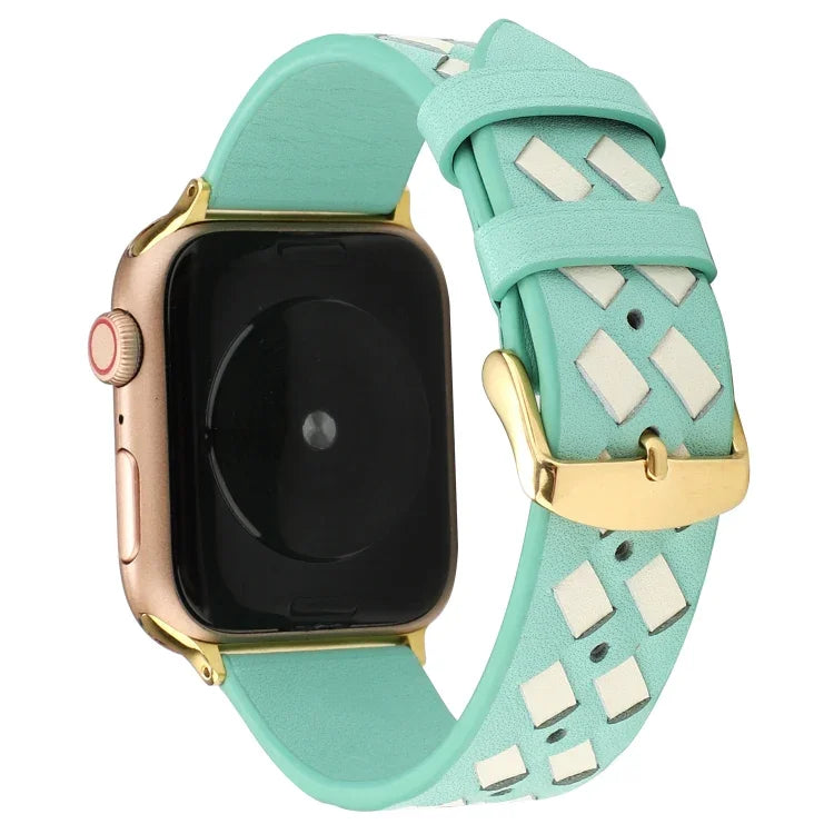 สายหนังแท้ลายทอ สำหรับ Apple Watch Series 8&7 41 มม. / SE 2&6&SE&5&4 40 มม. / 3&2&1 38 มม., สำหรับ Apple Watch Series 7 41 มม. / 6 & SE & 5 & 4 40 มม. / 3 & 2 & 1 38 มม., สำหรับ Apple Watch Series 7 45 มม. / 6 & SE & 5 & 4 44 มม. / 3 & 2 & 1 42 มม.