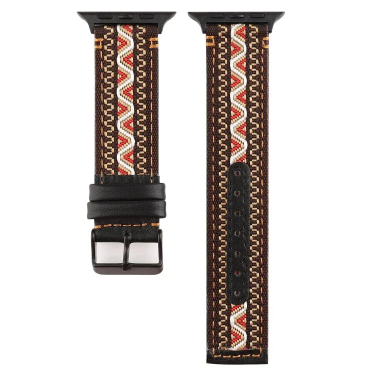 สายหนังแท้สไตล์ชาติพันธุ์ สำหรับ Apple Watch Series 7 41 มม. / 6 & SE & 5 & 4 40 มม. / 3 & 2 & 1 38 มม., สำหรับ Apple Watch Series 7 45 มม. / 6 & SE & 5 & 4 44 มม. / 3 & 2 & 1 42 มม.