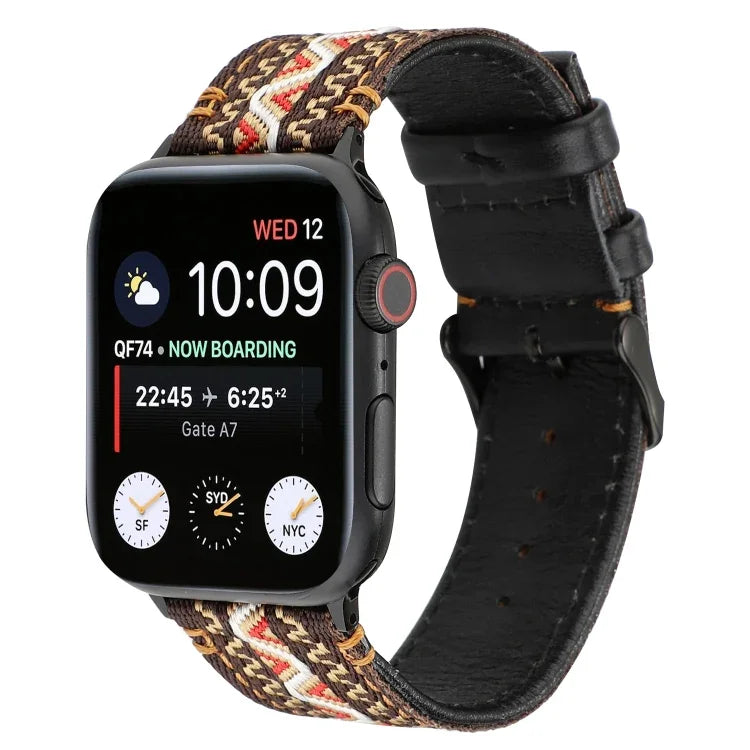 สายหนังแท้สไตล์ชาติพันธุ์ สำหรับ Apple Watch Series 7 41 มม. / 6 & SE & 5 & 4 40 มม. / 3 & 2 & 1 38 มม., สำหรับ Apple Watch Series 7 45 มม. / 6 & SE & 5 & 4 44 มม. / 3 & 2 & 1 42 มม.