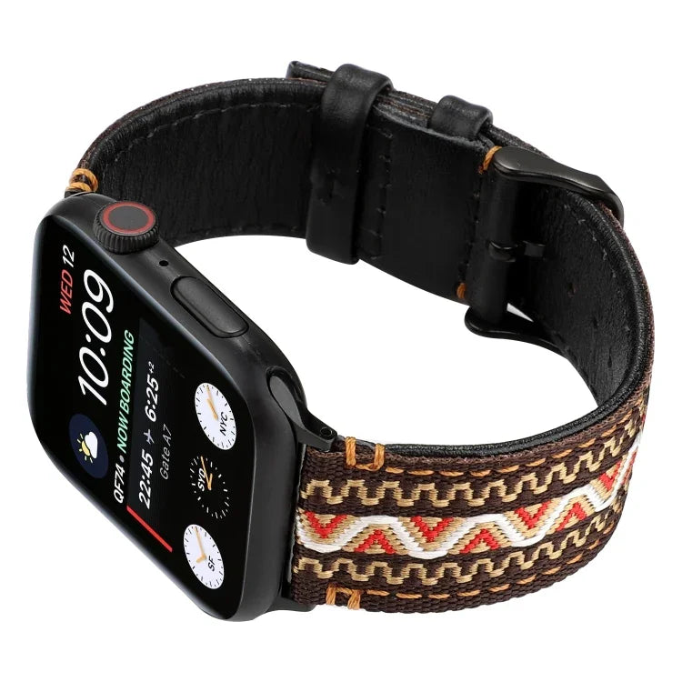 สายหนังแท้สไตล์ชาติพันธุ์ สำหรับ Apple Watch Series 7 41 มม. / 6 & SE & 5 & 4 40 มม. / 3 & 2 & 1 38 มม., สำหรับ Apple Watch Series 7 45 มม. / 6 & SE & 5 & 4 44 มม. / 3 & 2 & 1 42 มม.