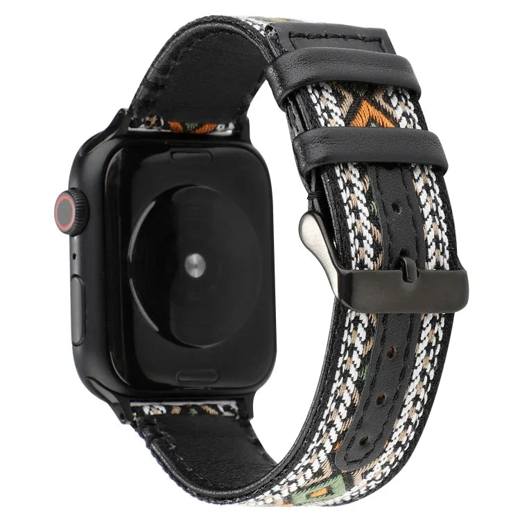 สายหนังแท้สไตล์ชาติพันธุ์ สำหรับ Apple Watch Series 7 41 มม. / 6 & SE & 5 & 4 40 มม. / 3 & 2 & 1 38 มม., สำหรับ Apple Watch Series 7 45 มม. / 6 & SE & 5 & 4 44 มม. / 3 & 2 & 1 42 มม.