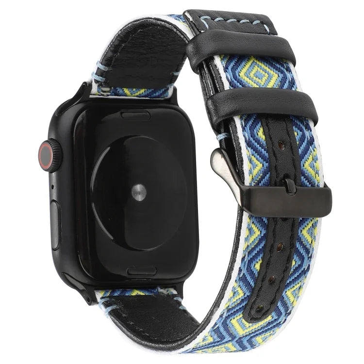 สายหนังแท้สไตล์ชาติพันธุ์ สำหรับ Apple Watch Series 7 41 มม. / 6 & SE & 5 & 4 40 มม. / 3 & 2 & 1 38 มม., สำหรับ Apple Watch Series 7 45 มม. / 6 & SE & 5 & 4 44 มม. / 3 & 2 & 1 42 มม.