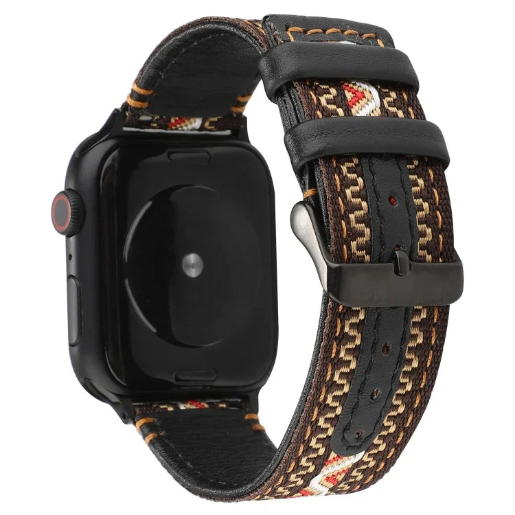 สายหนังแท้สไตล์ชาติพันธุ์ สำหรับ Apple Watch Series 7 41 มม. / 6 & SE & 5 & 4 40 มม. / 3 & 2 & 1 38 มม., สำหรับ Apple Watch Series 7 45 มม. / 6 & SE & 5 & 4 44 มม. / 3 & 2 & 1 42 มม.