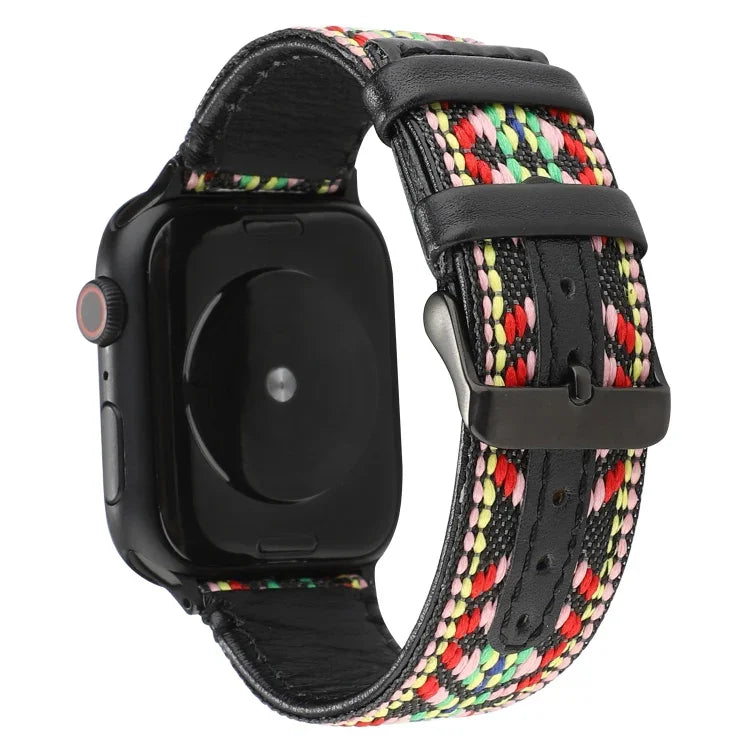 สายหนังแท้สไตล์ชาติพันธุ์ สำหรับ Apple Watch Series 7 41 มม. / 6 & SE & 5 & 4 40 มม. / 3 & 2 & 1 38 มม., สำหรับ Apple Watch Series 7 45 มม. / 6 & SE & 5 & 4 44 มม. / 3 & 2 & 1 42 มม.