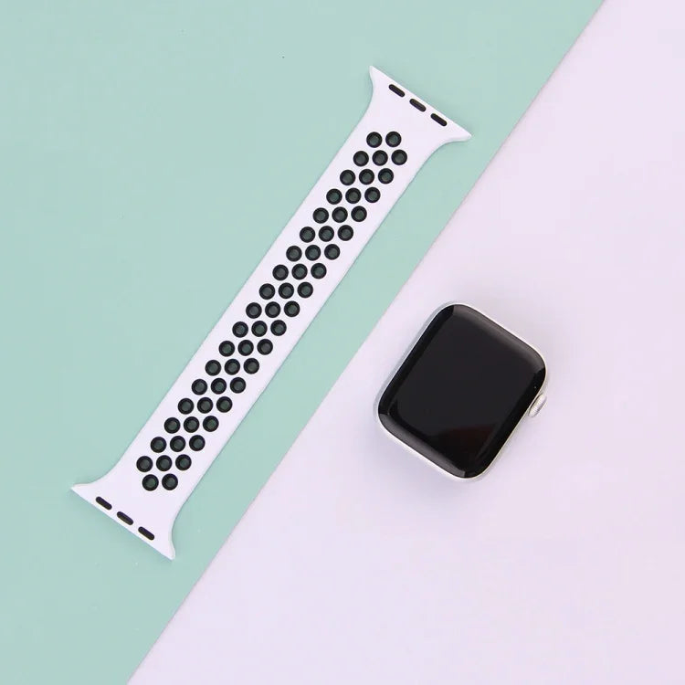 สายรัดนาฬิกาซิลิโคนยืดหยุ่นสำหรับ Apple Watch Series 6 & SE & 5 & 4 44mm / 3 & 2 & 1 42mm, 150mm (ดำ ขาว), 150mm (ชมพูอ่อน ขาว), 150mm (น้ำเงิน ขาว), 160mm (ชมพูอ่อน ขาว)