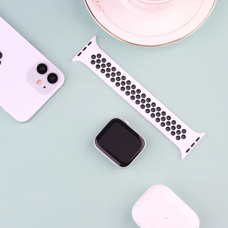 สายรัดนาฬิกาซิลิโคนยืดหยุ่นสำหรับ Apple Watch Series 6 & SE & 5 & 4 44mm / 3 & 2 & 1 42mm, 150mm (ดำ ขาว), 150mm (ชมพูอ่อน ขาว), 150mm (น้ำเงิน ขาว), 160mm (ชมพูอ่อน ขาว)